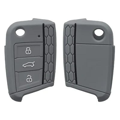 Afbeelding van kwmobile autosleutel hoesje geschikt voor VW Golf 7 MK7 3 knops hoes Siliconen behuizing Auto sleutel case met honingraat Sleuteletui in grijs / zwart