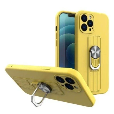 Afbeelding van Ring Case siliconen hoesje met vingerhouder en standaard voor iPhone 12 mini geel