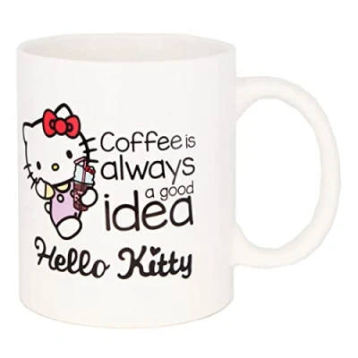 Afbeelding van Hello Kitty Mok met motief Coffee is always a good idea/koffiekop/geschenk/statement 320 ml