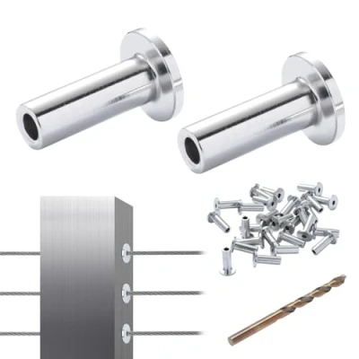 Afbeelding van VEVOR T316 roestvrij stalen Balustrade beschermhulzen 1/8&quot; draadkabelreling DIY Marine Grade levering met gratis boor, zilver