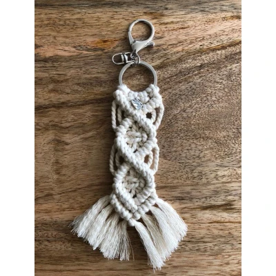 Afbeelding van sleutelhanger, macrame geknoopte sleutelhanger beige