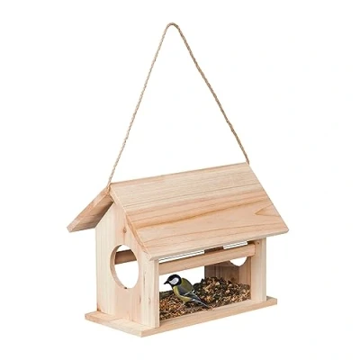 Afbeelding van Relaxdays vogelvoederhuisje hangend hout opklapbaar dak vogelhuisje voederplek