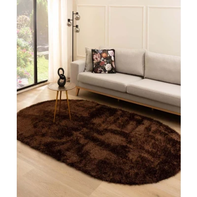 Afbeelding van Ovaal Hoogpolig Tapijt/Vloerkleed Velvet Posh Donkerbruin 280x380 Cm