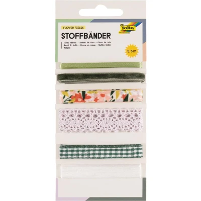 Afbeelding van Folia Stoffen Linten, 6 Geassorteerde Kleuren, Totale Lengte 5,5 M, Flower Fields Knutselmateriaal