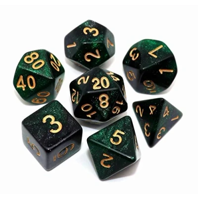 Afbeelding van Polyhedral DND dobbelstenen set glitter voor kerker en draken D&amp;D RPG rollenspel groen mix zwarte nevel