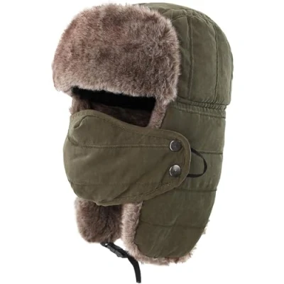Afbeelding van Mannen Trapper Hoed Trooper Winter Winddicht Ski Warm Jacht Vrouwen Russische Bont Oorflap Skiën Cap Plaid Aviator Ushanka Eskimo Bommenwerper Hoeden Oor Flappen met Masker