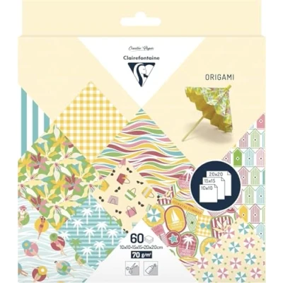 Afbeelding van Clairefontaine 95384C 60 vellen origami papier, 70 g/m², 3 formaten: 10 x cm, 15 20 verschillende kleurrijke motieven (2 per formaat), creatieve vrije tijd voor