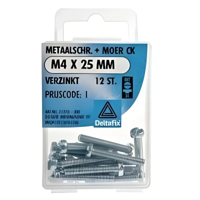Afbeelding van Deltafix Metaalschroef verzinkt CK + Moer M4 x 25 mm 12 stuks