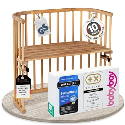 Afbeelding van babybay Origineel bijzetbed van massief beukenhout, compact en transformeerbaar, kinderbed hoogte traploos verstelbaar milieuvriendelijk, meegroeiend babybed (kernbeuken geolied)