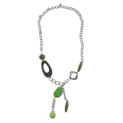 Afbeelding van Behave ketting groen lange zilver kleur antraciet met hanger 70 cm
