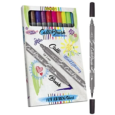 Afbeelding van Online 19051 Calli.Brush Set van 10 handlettering penseelstiften, kalligrafieset, pennen met kalligrafiepunt en penseelpunt voor bullet journaling, waterkleuren, geschenkdoos