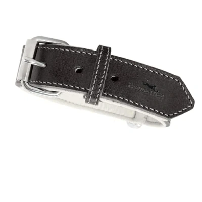 Afbeelding van FREUDENTIER® Hondenhalsband van leer, Made in Holland, gevoerd en super comfortabel, hoogwaardige brede leren halsband volnerfleer, model &quot;Amstelpark&quot; (Midnight, 32 42 cm halsomtrek)