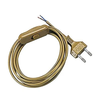 Afbeelding van POLY POOL PP0372.6Q Abat Jour kabel bipolaire goud 1,5 m met schakelaar 2 ampère en stekker 2,5 polig vintage elektrische veilig Made in Italy