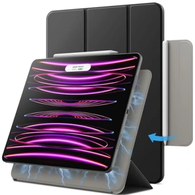 Afbeelding van JETech Magnetische Hoes voor iPad Pro 12,9 Inch 2022/2021/2020/2018 (6e/5e/4e/3e Generatie), Pencil 2e Generatie Opladen, Case met Auto Wekken/Slapen (Zwart)