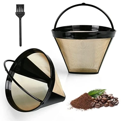 Afbeelding van AOMIG herbruikbare koffiefilter met Ninja, 2 stuks koffiefilters, # 4 Cone koffiezetapparaatfilters, vervangende permanente mandfilter voor Ninja CFP serie koffiemachines (goud)
