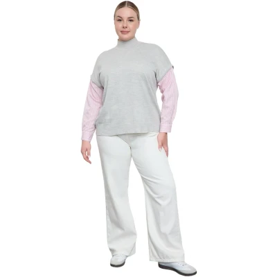 Afbeelding van Trendyol Vrouwen Standaard mouw Basis Marineblauwe gebreide trui met kleurvlakken TBBAW24AN00017