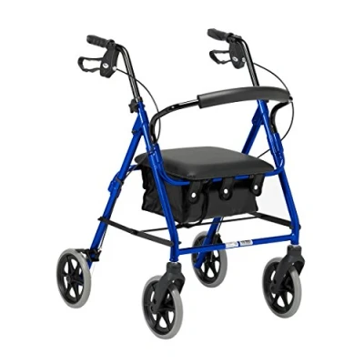 Afbeelding van Days Lichtgewicht opvouwbare vierwielrollator, mobiliteitswandelaar met gewatteerde stoel, afsluitbare remmen en draagtas, beperkte mobiliteitssteun, voor ouderen of gehandicapten, blauw, 103/klein