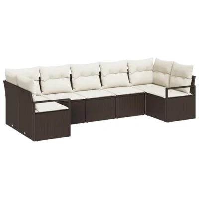 Afbeelding van vidaXL 7 Delige Tuin Sofa Set met Kussens Bruin Poly Rattan