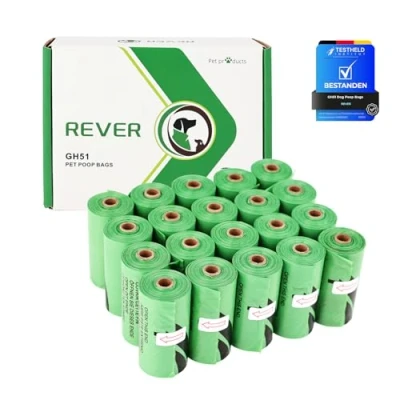 Afbeelding van REVER GH51 Hondenpoepzakjes, biologisch afbreekbare zakken voor hondenpoep, lavendelgeur, 20 rollen, 15 per rol, 300 stuks
