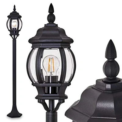 Afbeelding van Buitenlamp Lentua, padlamp in antiek look, gegoten aluminium zwart met kunststof schijven, staande lamp 120 cm, retro/vintage tuinlamp, E27 fitting, IP44, zonder gloeilampen