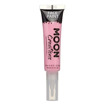 Afbeelding van Moon Creations Gezichts en lichaamskleurtubes met kwastapplicator, gebruiksklaar, dierproefvrij, gezichtsverf, kostuums, feesten, Halloween, voor kinderen volwassenen, roze, 15 ml