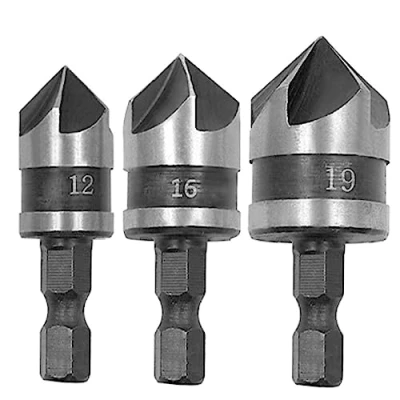 Afbeelding van CEEYSEE 3 stuks zeskantboor set 5 fluit 90 graden midden verzinken bits voor hout snel wisselen bit 12 mm 16 19
