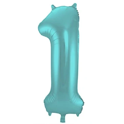 Afbeelding van Folie ballon cijfer 1 Mat Aqua Metallic 86cm