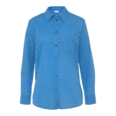 Afbeelding van Lascana Langarm Overhemdblouse, Dames, Maat: 34, Blau