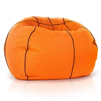 Afbeelding van Green Bean© Basketbal zitzak voorgevuld met 300L EPS parels Kinderen &amp; volwassenen 110cm Reuze Lounge kussen stoel Zitkussen Wasbare hoes Gamingstoel Wit