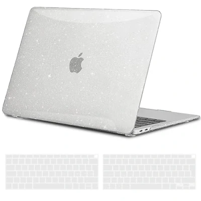 Afbeelding van TECOOL Case Hoes voor MacBook Air 13 inch Retina 2021 2020 2019 2018 M1 A2337 A2179 A1932 Touch ID, Transparant Hardcase Slim Plastic Harde Koffer Bescherming en EU Toetsenbord Cover, schitteren