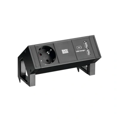 Afbeelding van BACHMANN DESK2 1x geaard stopcontact USB oplader, zwart