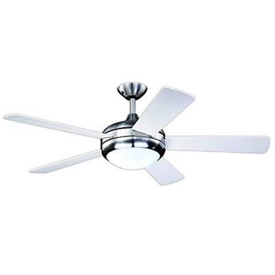 Afbeelding van AireRyder Ursa Plafondventilator met verlichting en afstandsbediening, behuizing satijn nikkel, vleugelkleur wit/grenen, 132 cm, x 43 cm