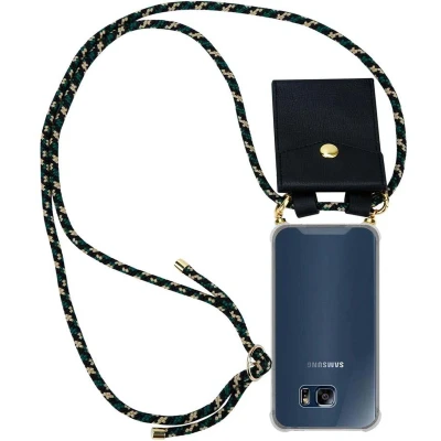 Afbeelding van Cadorabo Hoesje geschikt voor Samsung Galaxy S6 EDGE in CAMOUFLAGE Silicone Mobiele telefoon ketting beschermhoes met gouden ringen, koordriem en afneembare etui