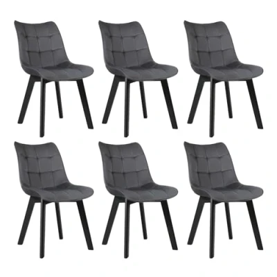 Afbeelding van EUGAD 0656BY 6 eetkamerstoelen stuks woonkamerstoel gestoffeerde stoel keukenstoel met rugleuning, fluwelen zitting, zwarte houten poten