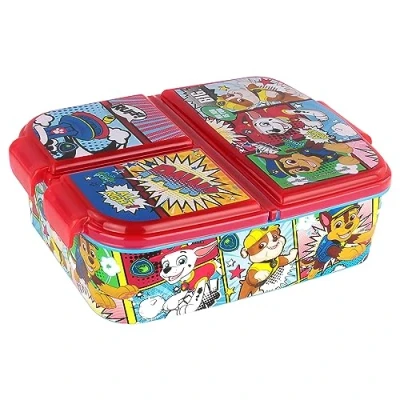 Afbeelding van P:os 35145099 Paw Patrol broodtrommel voor kinderen met 3 vakken, plastic clipsluiting, kleuterschool, school en vrije tijd