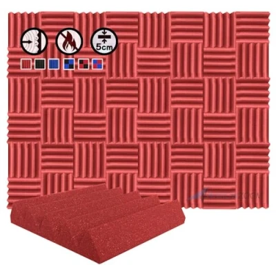 Afbeelding van Arrowzoom 48 Acoustic Panelen Geluidsabsorberende akoestische Wedge Correctie Vlamvertragende Audio Behandeling schuimpanelen 25x25x5cm Rood