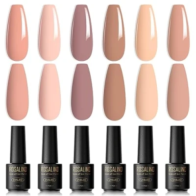 Afbeelding van ROSALIND Semi Permanente Nagellak, 6 Kleuren Mini Nagellak Permanent, UV, LED, Soak, Gel, Set02