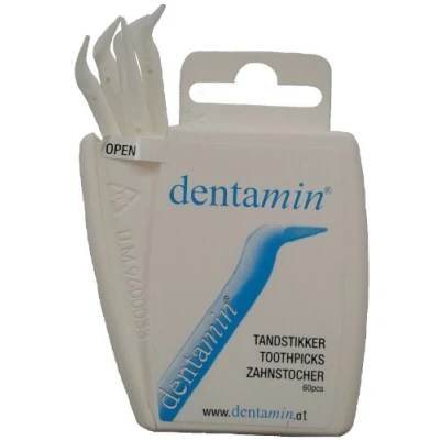 Afbeelding van DENTAMIN® Pocket Box, 60 stuks tandenstokers in praktische dispenser