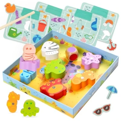 Afbeelding van Nene Toys Visspel Magnetisch Educatief Speelgoed voor Peuters vanaf 2 jaar, Kleurmatchpuzzel, Hand oogcoördinatie Veilige Houten Set van Mariene Dierenfiguren Cadeau Kinderen jaar