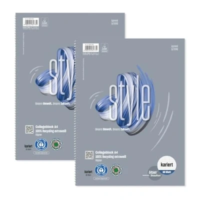 Afbeelding van Staufen Green collegeblok DIN A4, 5 mm vierkant, 2 blokken van 80 vel elk, 4 gaten, 60 g/m² gerecycled papier