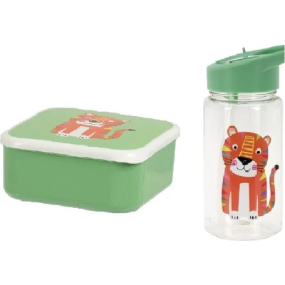 Afbeelding van Happy Set Lunch Tijger broodtrommel + drinkfles groen Brooddoos box Drinkbus
