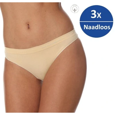 Afbeelding van Brubeck Dames Ondergoed String Naadloos Elastisch Katoen 3 Pack Beige M