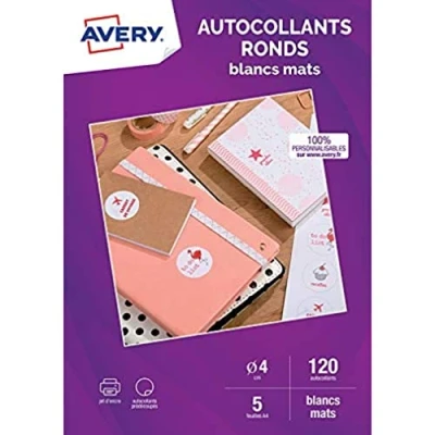 Afbeelding van AVERY 120 ronde stickers, personaliseerbaar, bedrukbaar, diameter 40 mm, inkjetprinter,