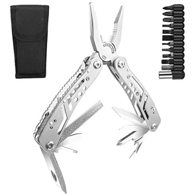 Afbeelding van Gvolatee 11 in 1 multifunctionele tang, opvouwbaar multitools van roestvrij staal met schroevendraaier, flesopener, draagbaar, zakgereedschap voor buiten, survival, kamperen, wandelen, reparatie
