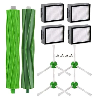 Afbeelding van UPUPDAY Accessoireset voor iRobot Roomba E &amp; I serie, reserveonderdelen i3, i3+, i4, i4+, i6, i6+, i7, i7+, i8, i8+, E5, E6, E7, 2 rubberen rollen, 4 HEPA filters, zijborstels