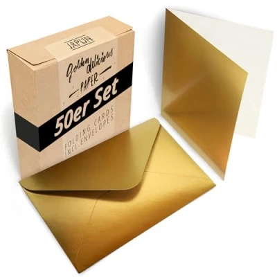 Afbeelding van Japun Set van 50 blanco vouwkaarten inclusief enveloppen, voor ontwerpen DIN A6 / C6 goud