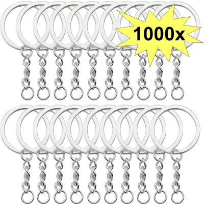 Afbeelding van Fako Bijoux® Sleutelringen Met Ketting Sleutelhanger Ringen Splitringen RVS Plat 25 mm 1000 Stuks