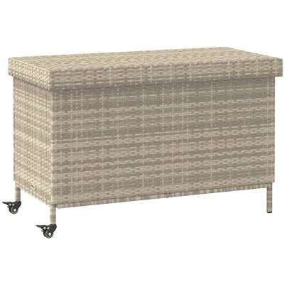Afbeelding van vidaXL Tuinbox met wielen 110x55x73 cm poly rattan lichtgrijs