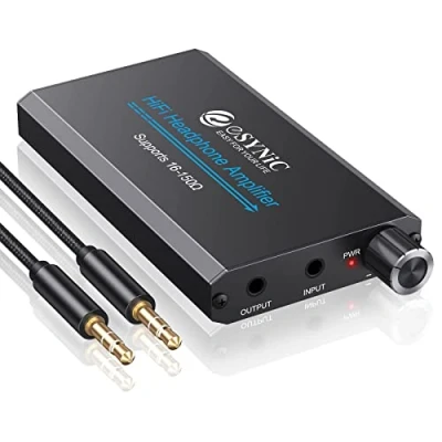 Afbeelding van eSynic Draagbare Hoofdtelefoon Versterker Audio Oplaadbare Digitale HiFi Oortelefoon Amp 3.5mm met Tweestraps Gain Switch, USB kabel en aluminium Matte Oppervlak voor MP3 MP4 Telefoons Spelers Computers