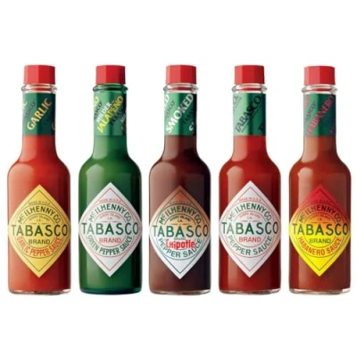 Afbeelding van Tabasco Chili Saus 60 ml, set met 5 smaken, rood, groen, Habanero, chipotle, knoflook
